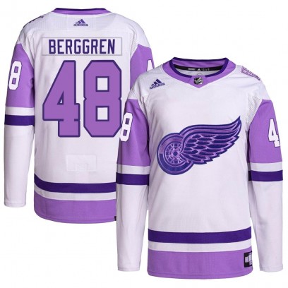 Youth Authentic Detroit Red Wings Jonatan Berggren Adidas Hockey Fights Cancer Primegreen Jersey - White/Purple