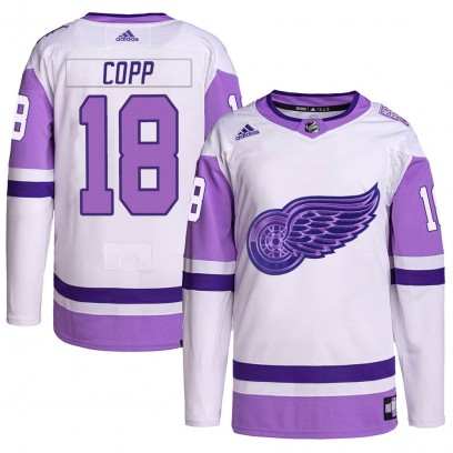Youth Authentic Detroit Red Wings Andrew Copp Adidas Hockey Fights Cancer Primegreen Jersey - White/Purple