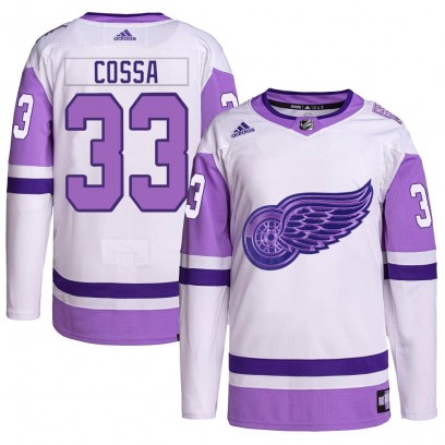 Youth Authentic Detroit Red Wings Sebastian Cossa Adidas Hockey Fights Cancer Primegreen Jersey - White/Purple