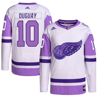Youth Authentic Detroit Red Wings Ron Duguay Adidas Hockey Fights Cancer Primegreen Jersey - White/Purple