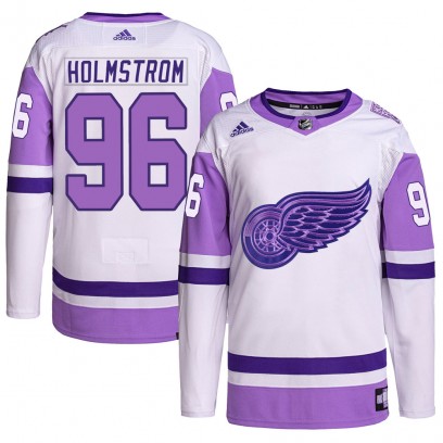 Youth Authentic Detroit Red Wings Tomas Holmstrom Adidas Hockey Fights Cancer Primegreen Jersey - White/Purple