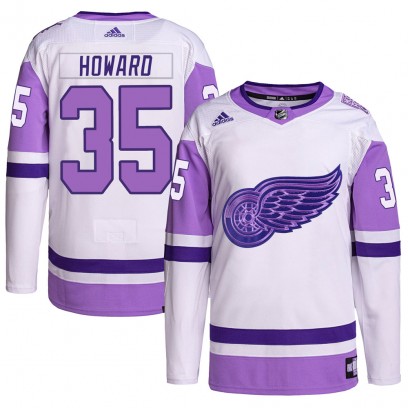 Youth Authentic Detroit Red Wings Jimmy Howard Adidas Hockey Fights Cancer Primegreen Jersey - White/Purple