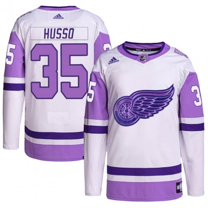 Youth Authentic Detroit Red Wings Ville Husso Adidas Hockey Fights Cancer Primegreen Jersey - White/Purple