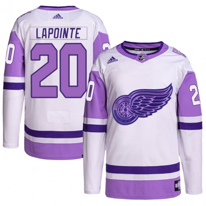 Youth Authentic Detroit Red Wings Martin Lapointe Adidas Hockey Fights Cancer Primegreen Jersey - White/Purple