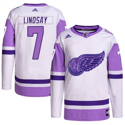 Youth Authentic Detroit Red Wings Ted Lindsay Adidas Hockey Fights Cancer Primegreen Jersey - White/Purple
