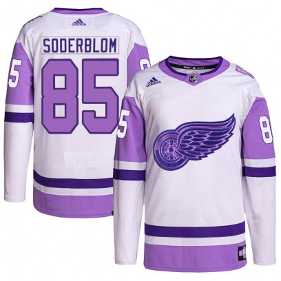 Youth Authentic Detroit Red Wings Elmer Soderblom Adidas Hockey Fights Cancer Primegreen Jersey - White/Purple