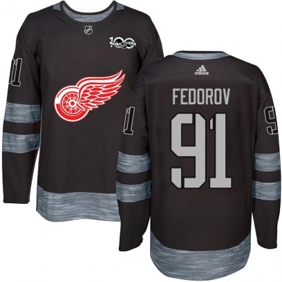 Men's Authentic Detroit Red Wings Sergei Fedorov 1917-2017 100th Anniversary Jersey - Black