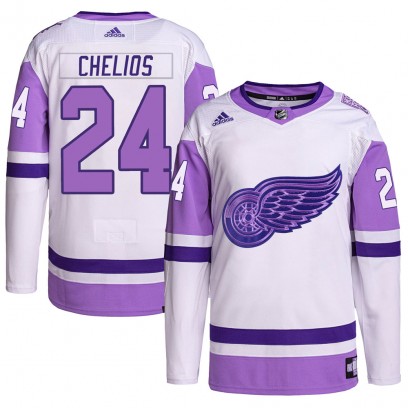 Men's Authentic Detroit Red Wings Chris Chelios Adidas Hockey Fights Cancer Primegreen Jersey - White/Purple