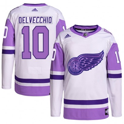 Men's Authentic Detroit Red Wings Alex Delvecchio Adidas Hockey Fights Cancer Primegreen Jersey - White/Purple