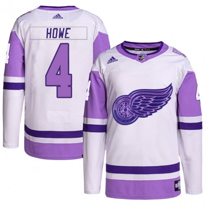 Men's Authentic Detroit Red Wings Mark Howe Adidas Hockey Fights Cancer Primegreen Jersey - White/Purple
