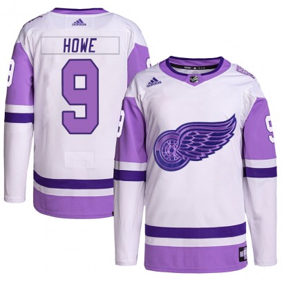 Men's Authentic Detroit Red Wings Gordie Howe Adidas Hockey Fights Cancer Primegreen Jersey - White/Purple
