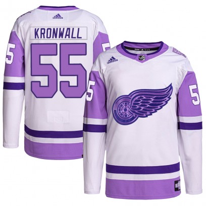 Men's Authentic Detroit Red Wings Niklas Kronwall Adidas Hockey Fights Cancer Primegreen Jersey - White/Purple
