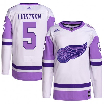 Men's Authentic Detroit Red Wings Nicklas Lidstrom Adidas Hockey Fights Cancer Primegreen Jersey - White/Purple