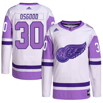Men's Authentic Detroit Red Wings Chris Osgood Adidas Hockey Fights Cancer Primegreen Jersey - White/Purple
