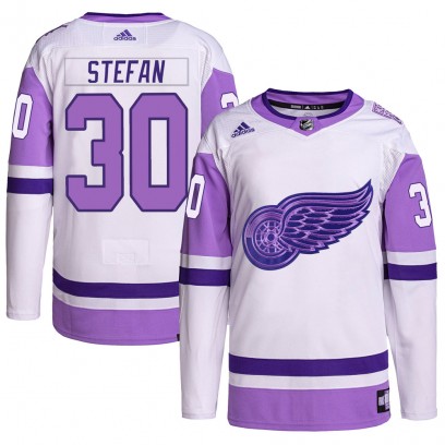 Men's Authentic Detroit Red Wings Greg Stefan Adidas Hockey Fights Cancer Primegreen Jersey - White/Purple