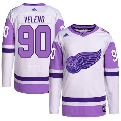 Men's Authentic Detroit Red Wings Joe Veleno Adidas Hockey Fights Cancer Primegreen Jersey - White/Purple