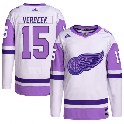 Men's Authentic Detroit Red Wings Pat Verbeek Adidas Hockey Fights Cancer Primegreen Jersey - White/Purple