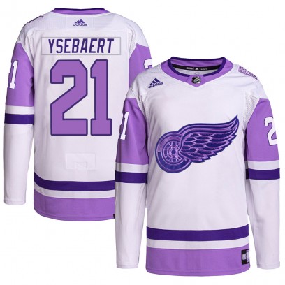 Men's Authentic Detroit Red Wings Paul Ysebaert Adidas Hockey Fights Cancer Primegreen Jersey - White/Purple