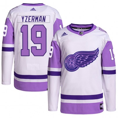 Men's Authentic Detroit Red Wings Steve Yzerman Adidas Hockey Fights Cancer Primegreen Jersey - White/Purple