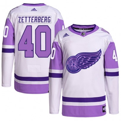 Men's Authentic Detroit Red Wings Henrik Zetterberg Adidas Hockey Fights Cancer Primegreen Jersey - White/Purple