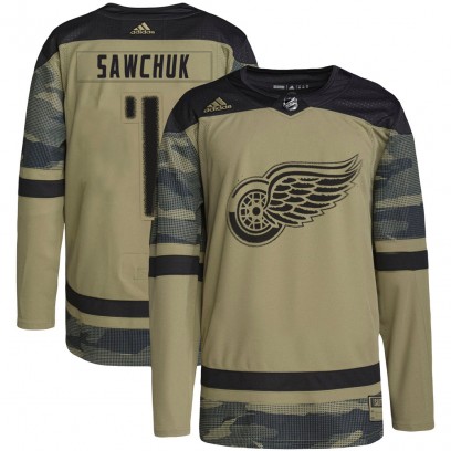 Men's Authentic Detroit Red Wings Terry Sawchuk Adidas Military Appreciation Practice Jersey - Camo