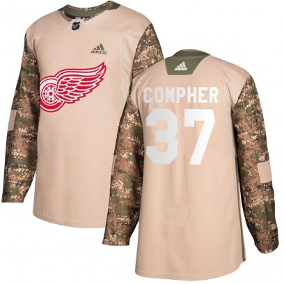 Men's Authentic Detroit Red Wings J.T. Compher Adidas Veterans Day Practice Jersey - Camo