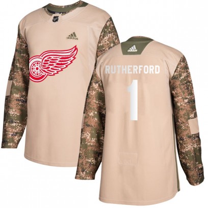 Men's Authentic Detroit Red Wings Jim Rutherford Adidas Veterans Day Practice Jersey - Camo