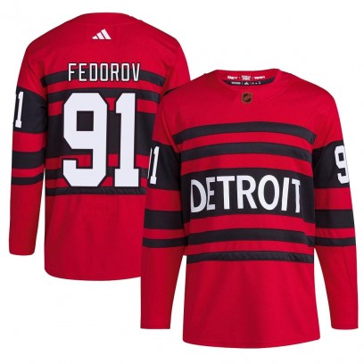 Men's Authentic Detroit Red Wings Sergei Fedorov Adidas Reverse Retro 2.0 Jersey - Red