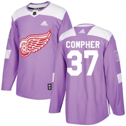 Men's Authentic Detroit Red Wings J.T. Compher Adidas Hockey Fights Cancer Practice Jersey - Purple