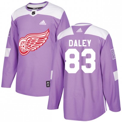 Men's Authentic Detroit Red Wings Trevor Daley Adidas Hockey Fights Cancer Practice Jersey - Purple