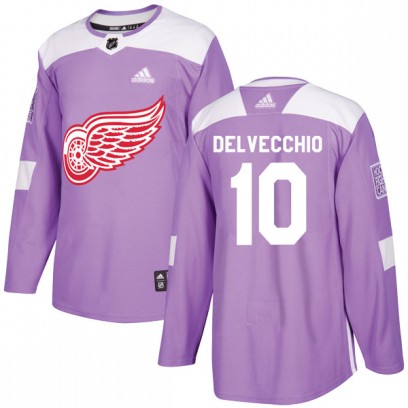 Men's Authentic Detroit Red Wings Alex Delvecchio Adidas Hockey Fights Cancer Practice Jersey - Purple