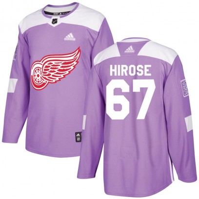 Men's Authentic Detroit Red Wings Taro Hirose Adidas Hockey Fights Cancer Practice Jersey - Purple