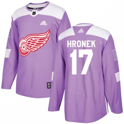 Men's Authentic Detroit Red Wings Filip Hronek Adidas Hockey Fights Cancer Practice Jersey - Purple