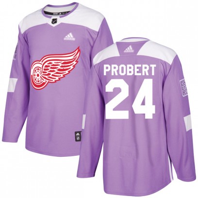 Men's Authentic Detroit Red Wings Bob Probert Adidas Hockey Fights Cancer Practice Jersey - Purple