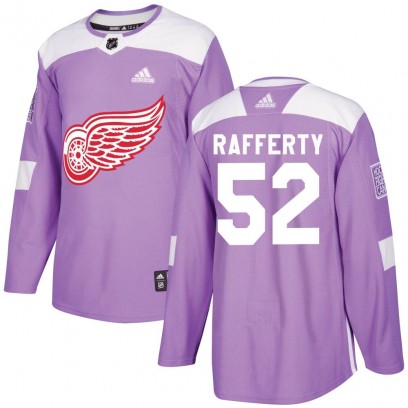 Men's Authentic Detroit Red Wings Brogan Rafferty Adidas Hockey Fights Cancer Practice Jersey - Purple