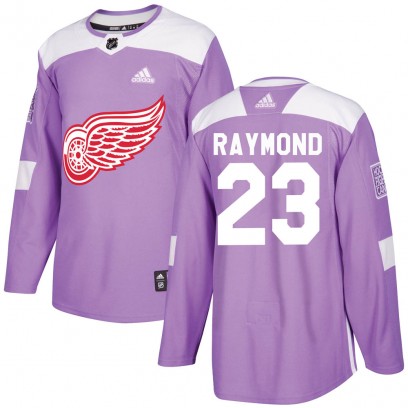 Men's Authentic Detroit Red Wings Lucas Raymond Adidas Hockey Fights Cancer Practice Jersey - Purple