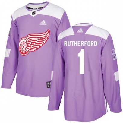 Men's Authentic Detroit Red Wings Jim Rutherford Adidas Hockey Fights Cancer Practice Jersey - Purple