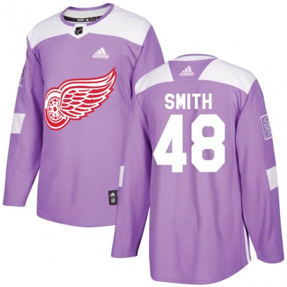 Men's Authentic Detroit Red Wings Givani Smith Adidas Hockey Fights Cancer Practice Jersey - Purple