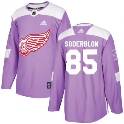 Men's Authentic Detroit Red Wings Elmer Soderblom Adidas Hockey Fights Cancer Practice Jersey - Purple