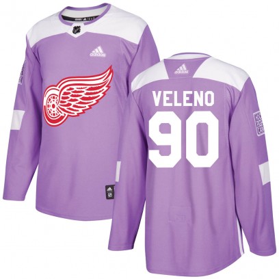 Men's Authentic Detroit Red Wings Joe Veleno Adidas Hockey Fights Cancer Practice Jersey - Purple