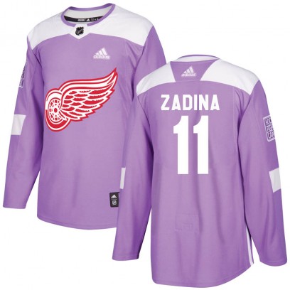 Men's Authentic Detroit Red Wings Filip Zadina Adidas Hockey Fights Cancer Practice Jersey - Purple