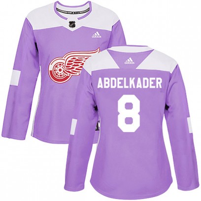 Women's Authentic Detroit Red Wings Justin Abdelkader Adidas Hockey Fights Cancer Practice Jersey - Purple