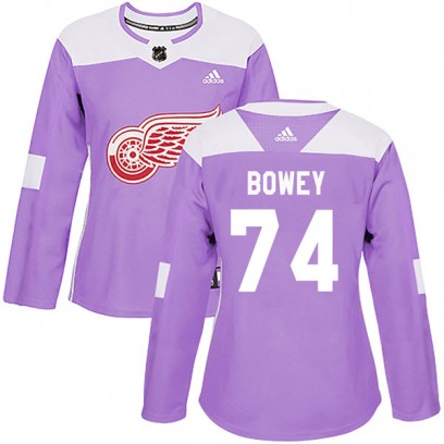 Women's Authentic Detroit Red Wings Madison Bowey Adidas Hockey Fights Cancer Practice Jersey - Purple