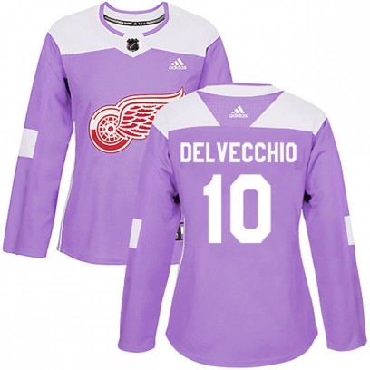 Women's Authentic Detroit Red Wings Alex Delvecchio Adidas Hockey Fights Cancer Practice Jersey - Purple
