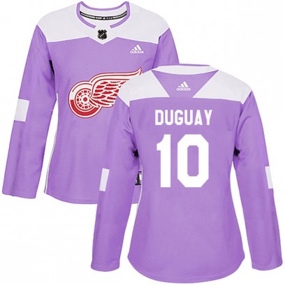 Women's Authentic Detroit Red Wings Ron Duguay Adidas Hockey Fights Cancer Practice Jersey - Purple