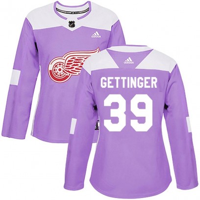 Women's Authentic Detroit Red Wings Tim Gettinger Adidas Hockey Fights Cancer Practice Jersey - Purple