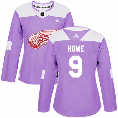 Women's Authentic Detroit Red Wings Gordie Howe Adidas Hockey Fights Cancer Practice Jersey - Purple