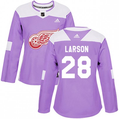 Women's Authentic Detroit Red Wings Reed Larson Adidas Hockey Fights Cancer Practice Jersey - Purple