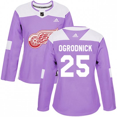 Women's Authentic Detroit Red Wings John Ogrodnick Adidas Hockey Fights Cancer Practice Jersey - Purple