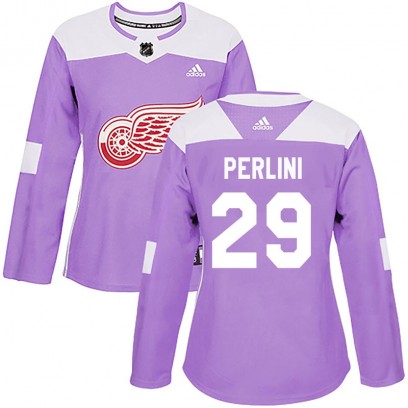 Women's Authentic Detroit Red Wings Brendan Perlini Adidas Hockey Fights Cancer Practice Jersey - Purple